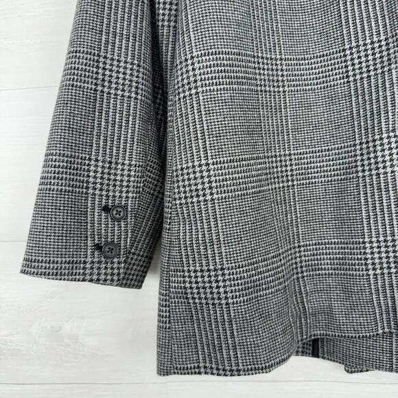 Old Navy Wool-like Double Breasted Blazer Women M Plaid Houndstooth Gray Office - Picture 8 of 16